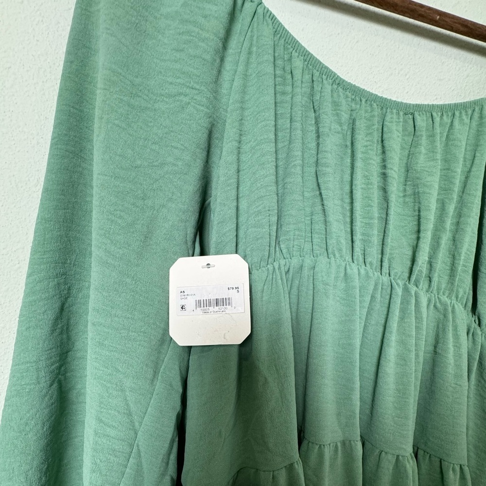 NWT Altar'd State Boho Babydoll Tiered Bubble Sleeve Dress‎ in Sage Size Small - Picture 7 of 8